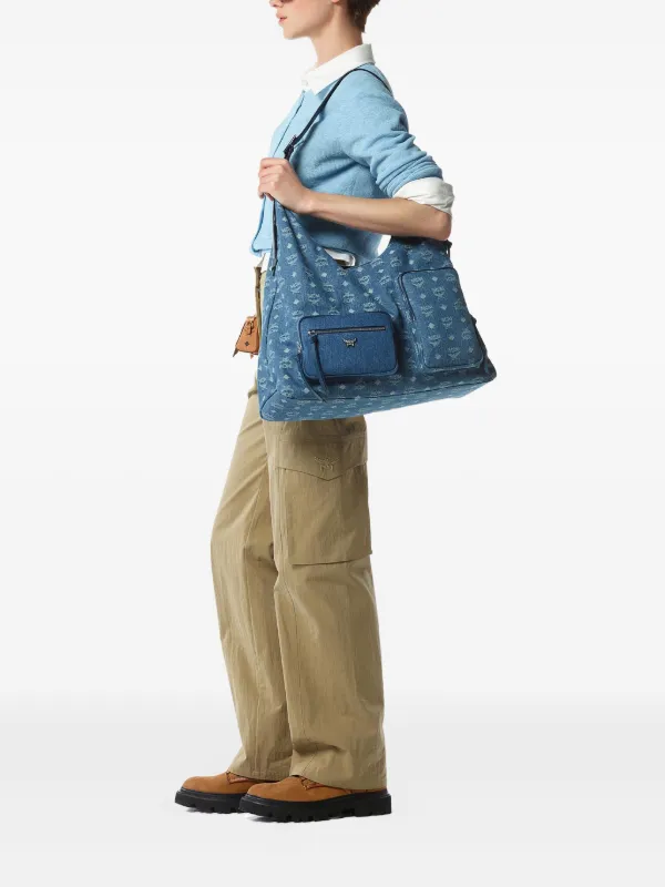 MCM Aren Monogram Denim Shoulder Bag | Blue | FARFETCH display picture 1