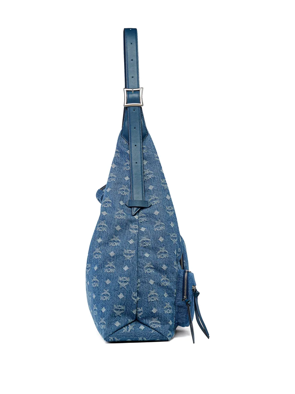 Mcm Aren Monogram Denim Shoulder Bag In Blue
