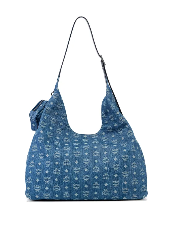 MCM Aren Monogram Denim Shoulder Bag | Blue | FARFETCH display picture 1