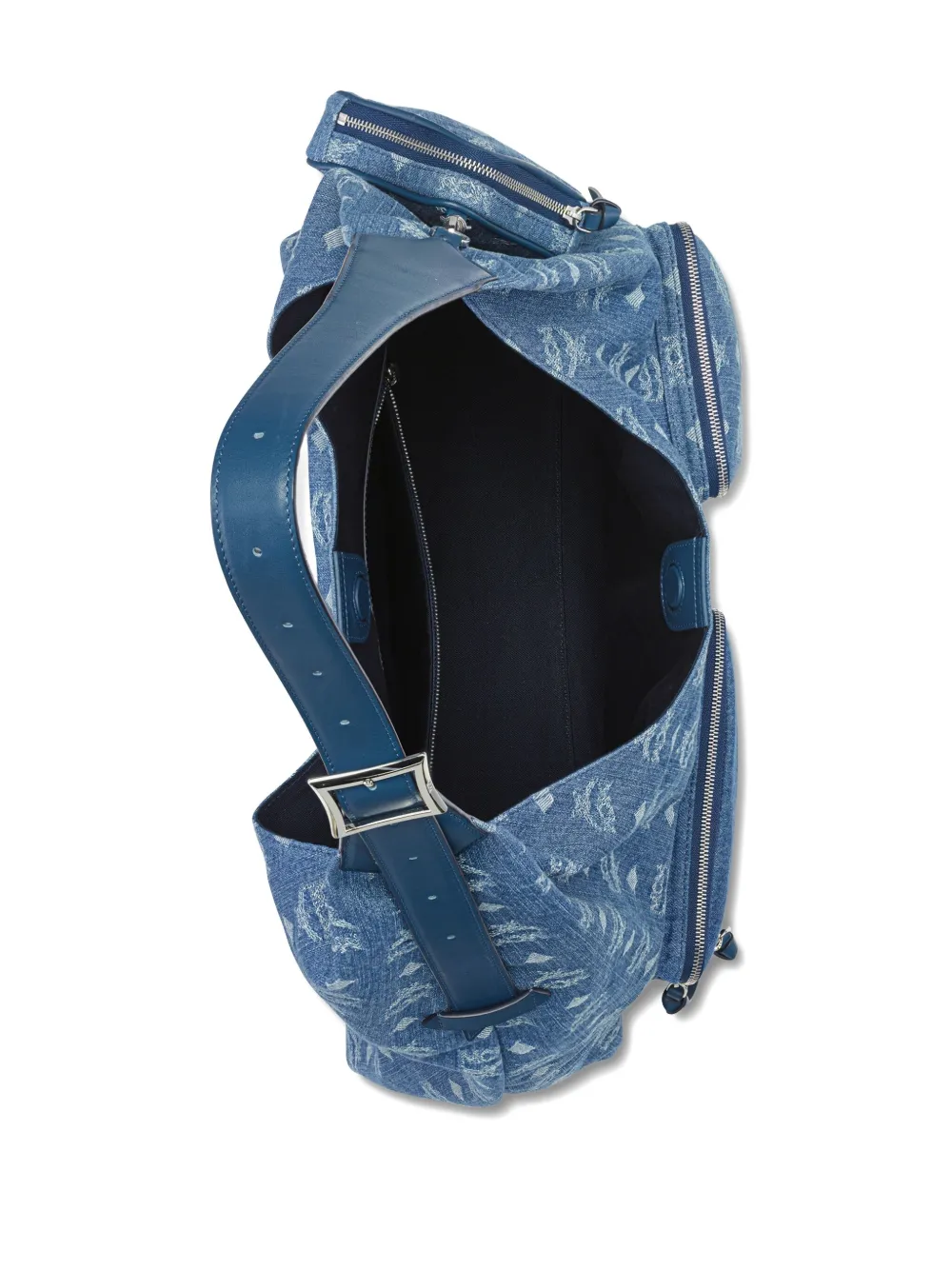 Mcm Aren Monogram Denim Shoulder Bag In Blue