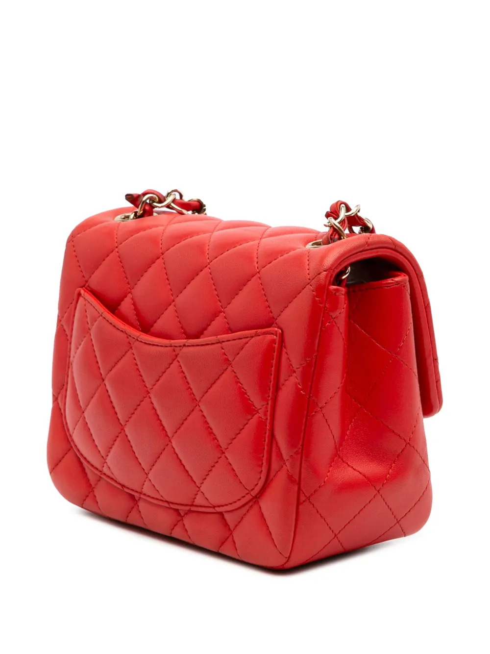 Pre-owned Chanel 2016-2017 Mini Square Classic Lambskin Single Flap Crossbody Bag In Red