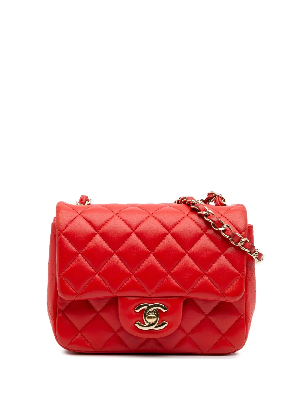 CHANEL Pre-Owned 2016-2017 ミニ スクエア クラシック ラムスキン シングルフラップ ショルダーバッグ - レッド CHANEL Pre-Owned 2016-2017 ミニ スクエア クラシック ラムスキン シングルフラップ ショルダーバッグ - レッド