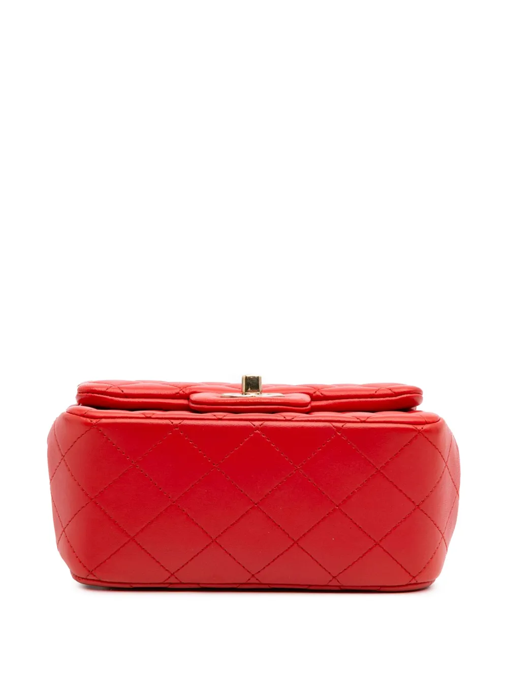 Pre-owned Chanel 2016-2017 Mini Square Classic Lambskin Single Flap Crossbody Bag In Red