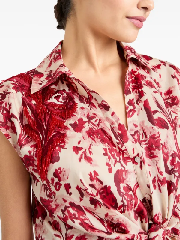 Cinq A Sept Floral Ribbons Sleeveless Mari Blouse | Red | FARFETCH