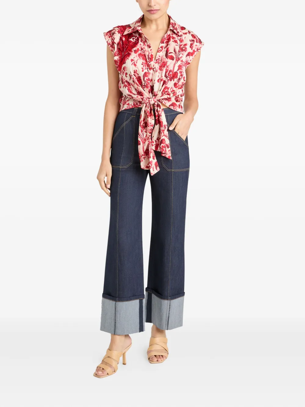Cinq A Sept Mouwloze blouse met bloemenprint - Rood
