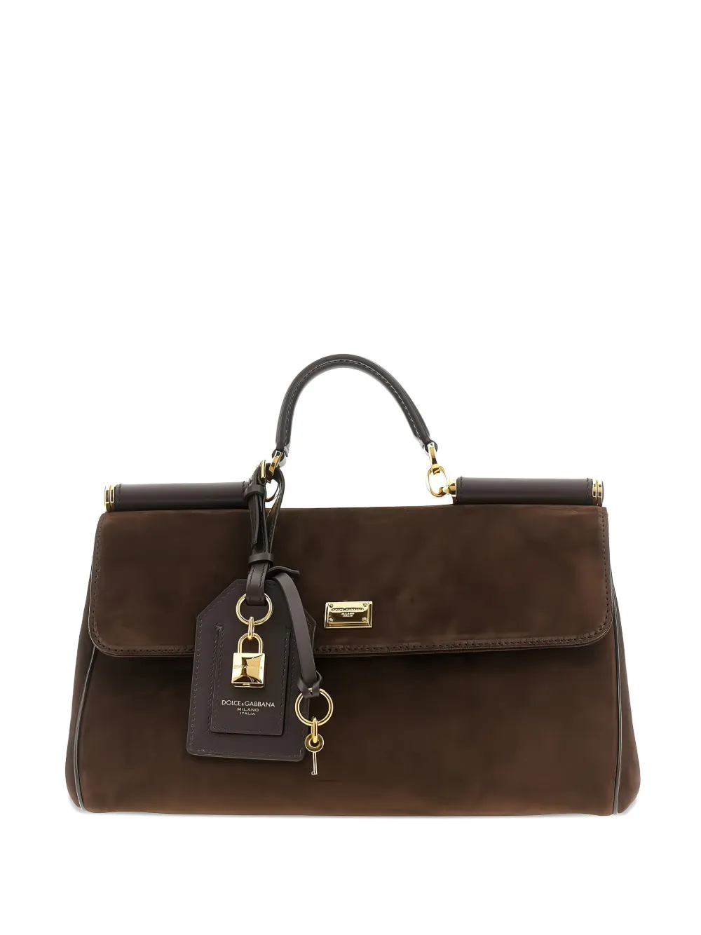 Dolce & Gabbana My Sicily Padlock-embellished Suede Tote Bag In Brown