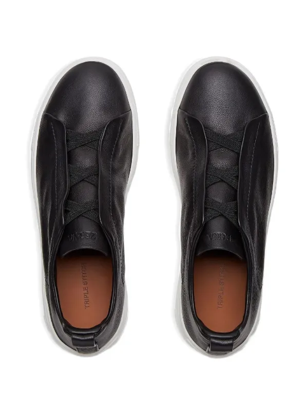 Zegna Triple Stitch レザースニーカー | ブラック | FARFETCH JP