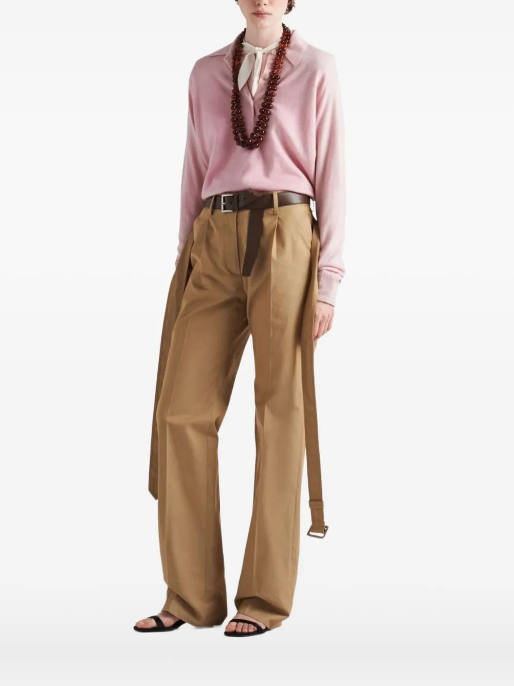 Prada Tie-neck Long-sleeve Blouse In Pink