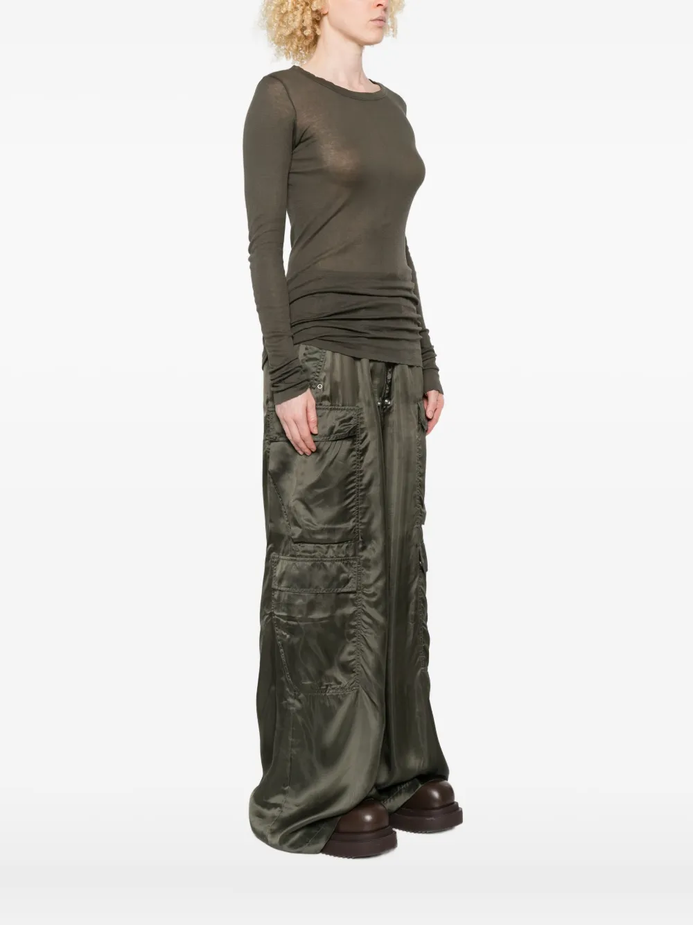 Rick Owens Raw-edge Long-sleeve T-shirt In Green