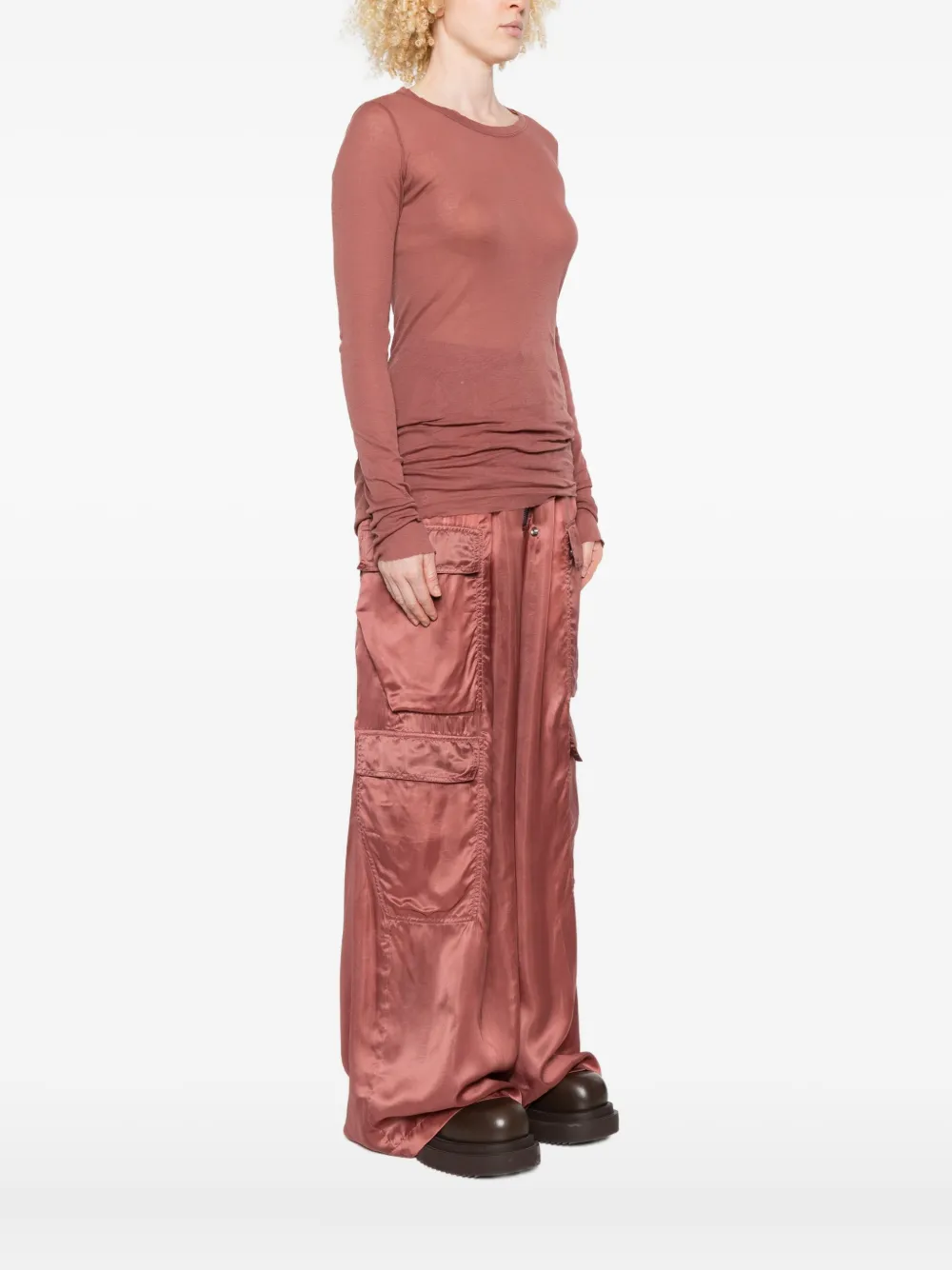 Rick Owens Raw-edge Long-sleeve T-shirt In Pink