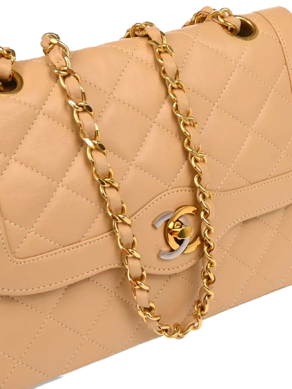 Pre-owned Chanel 1992 Small Paris Double Flap Shoulder Bag In Neutral