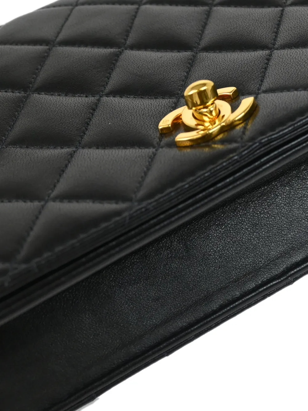 Pre-owned Chanel 2002 Small Full Flap Quilted Lambskin Chain Shoulder Bag In Black