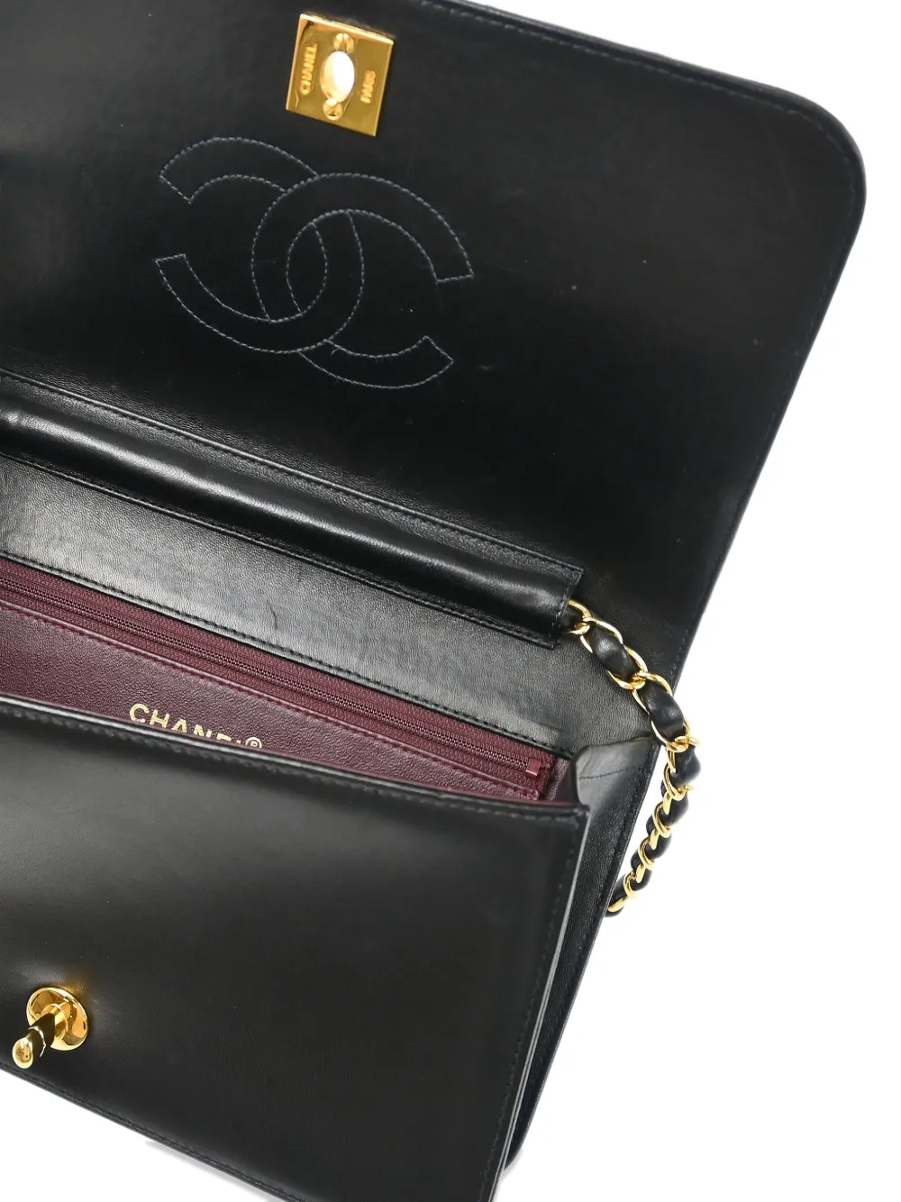 Pre-owned Chanel 2002 Small Full Flap Quilted Lambskin Chain Shoulder Bag In Black