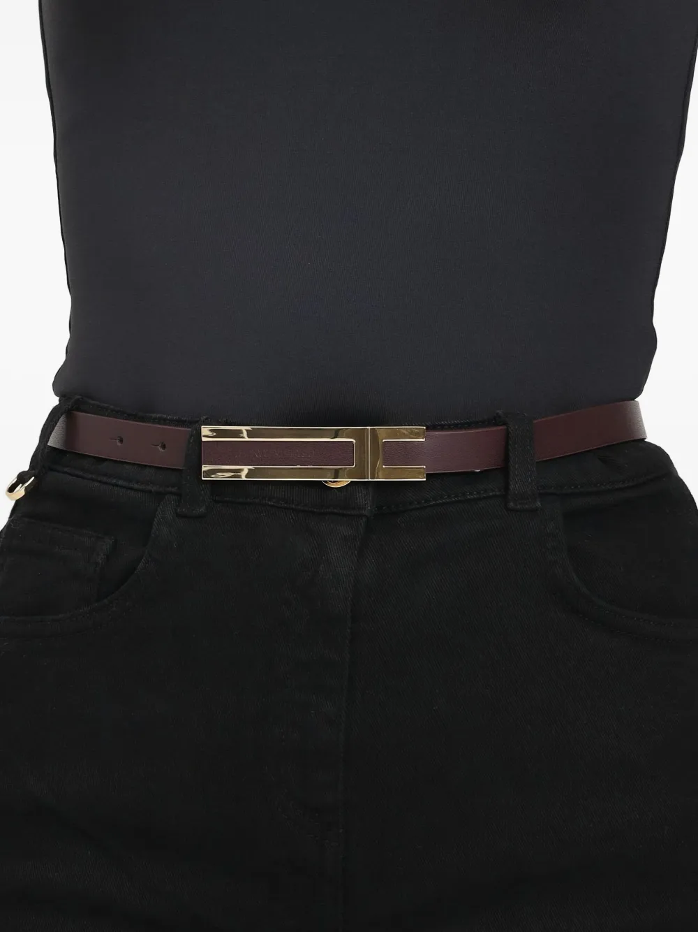 Elisabetta Franchi Leren riem met logogesp Bruin