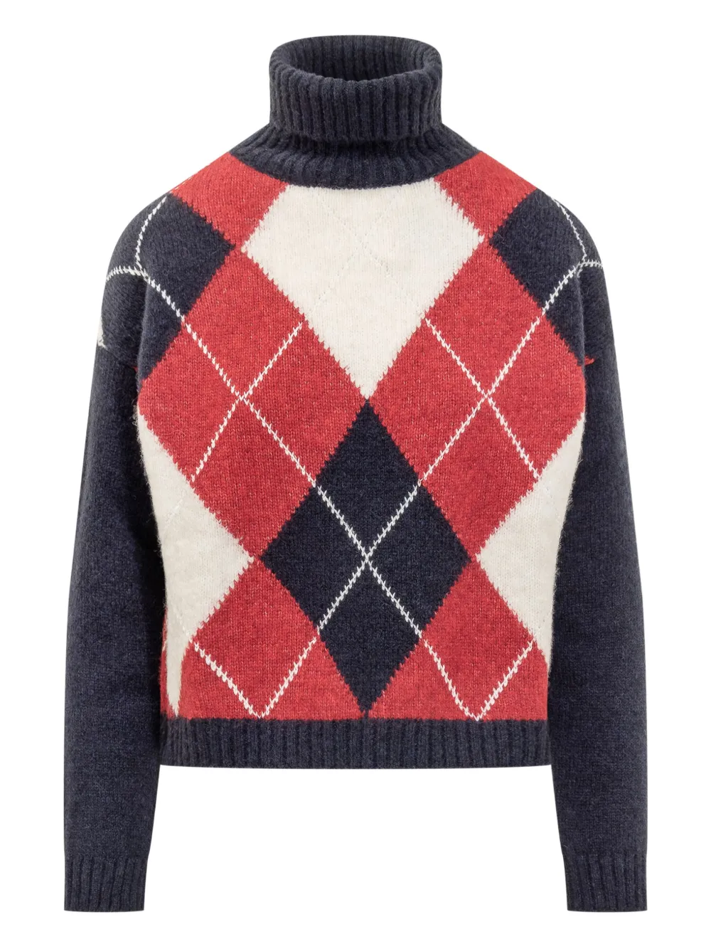 Semicouture argyle turtleneck sweater - ブルー Semicouture argyle turtleneck sweater - ブルー