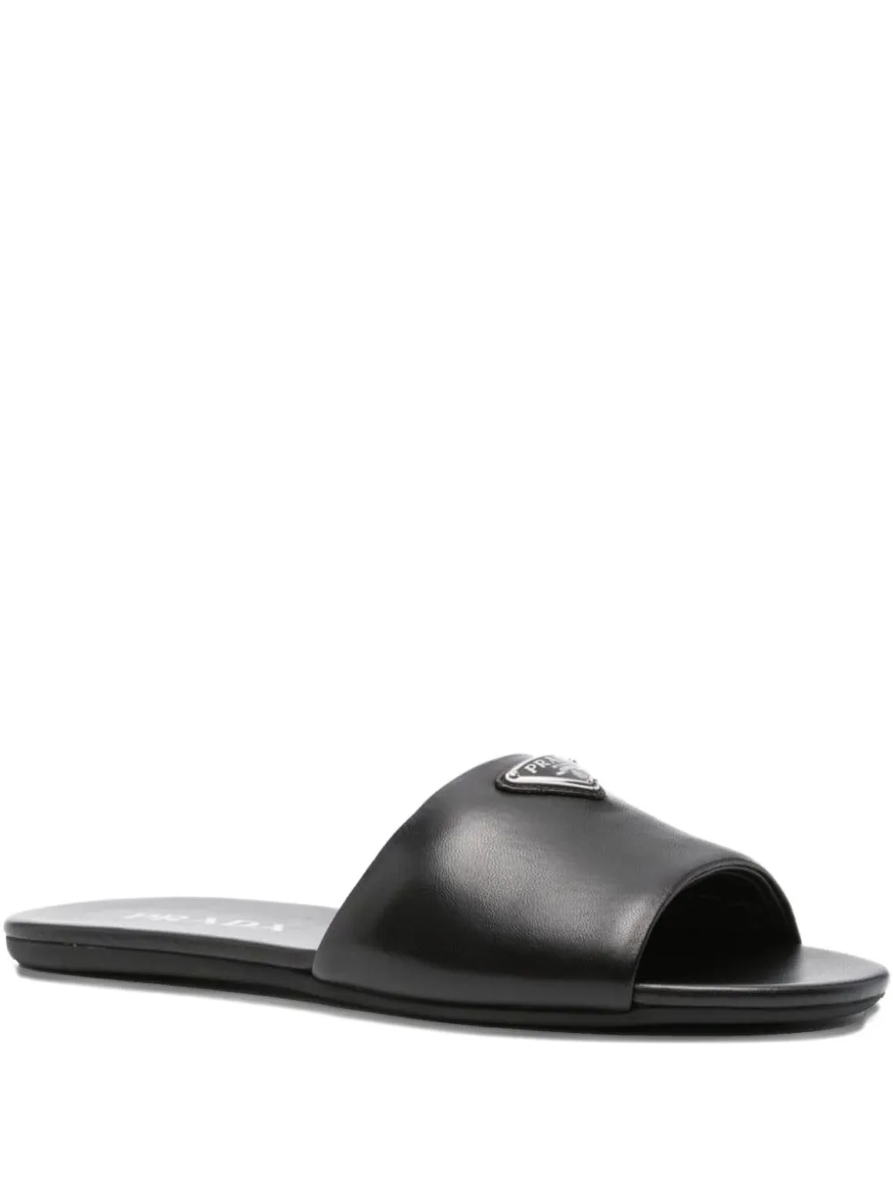 Prada Logo-plaque Leather Sandals In Black