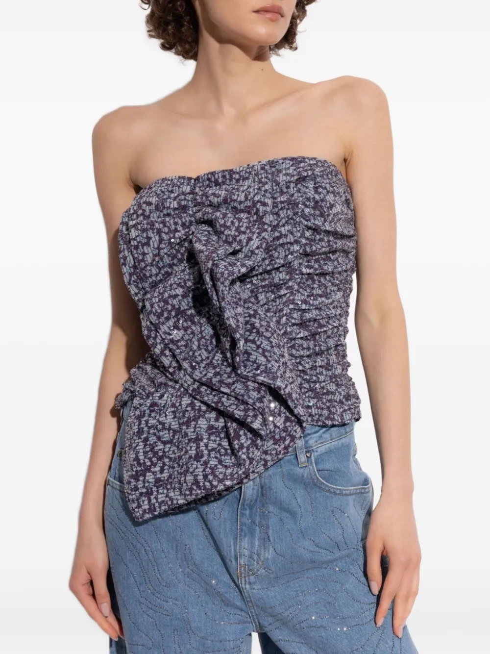 floral-print strapless blouse