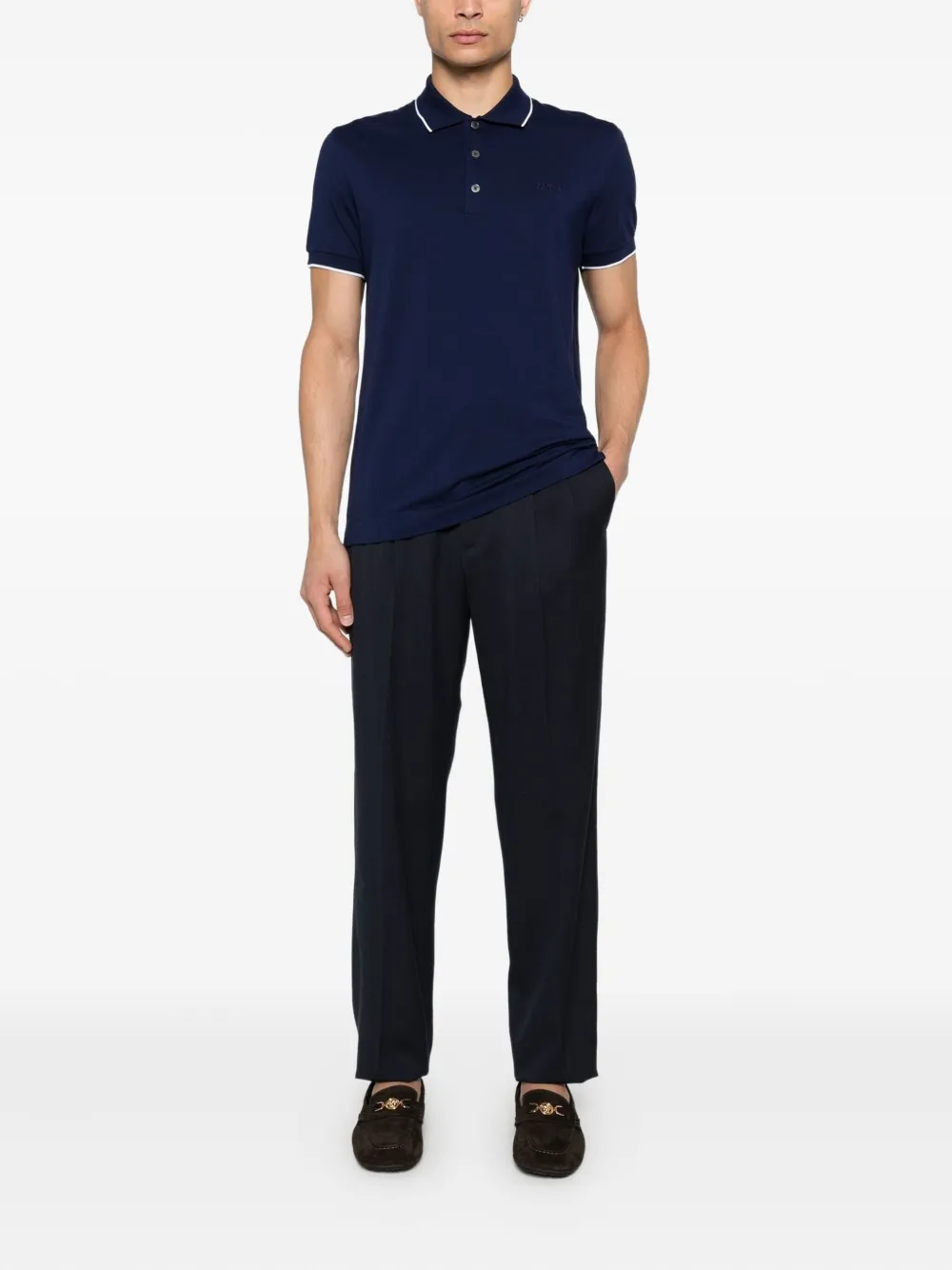 Zegna tipped-collar polo shirt - Blauw
