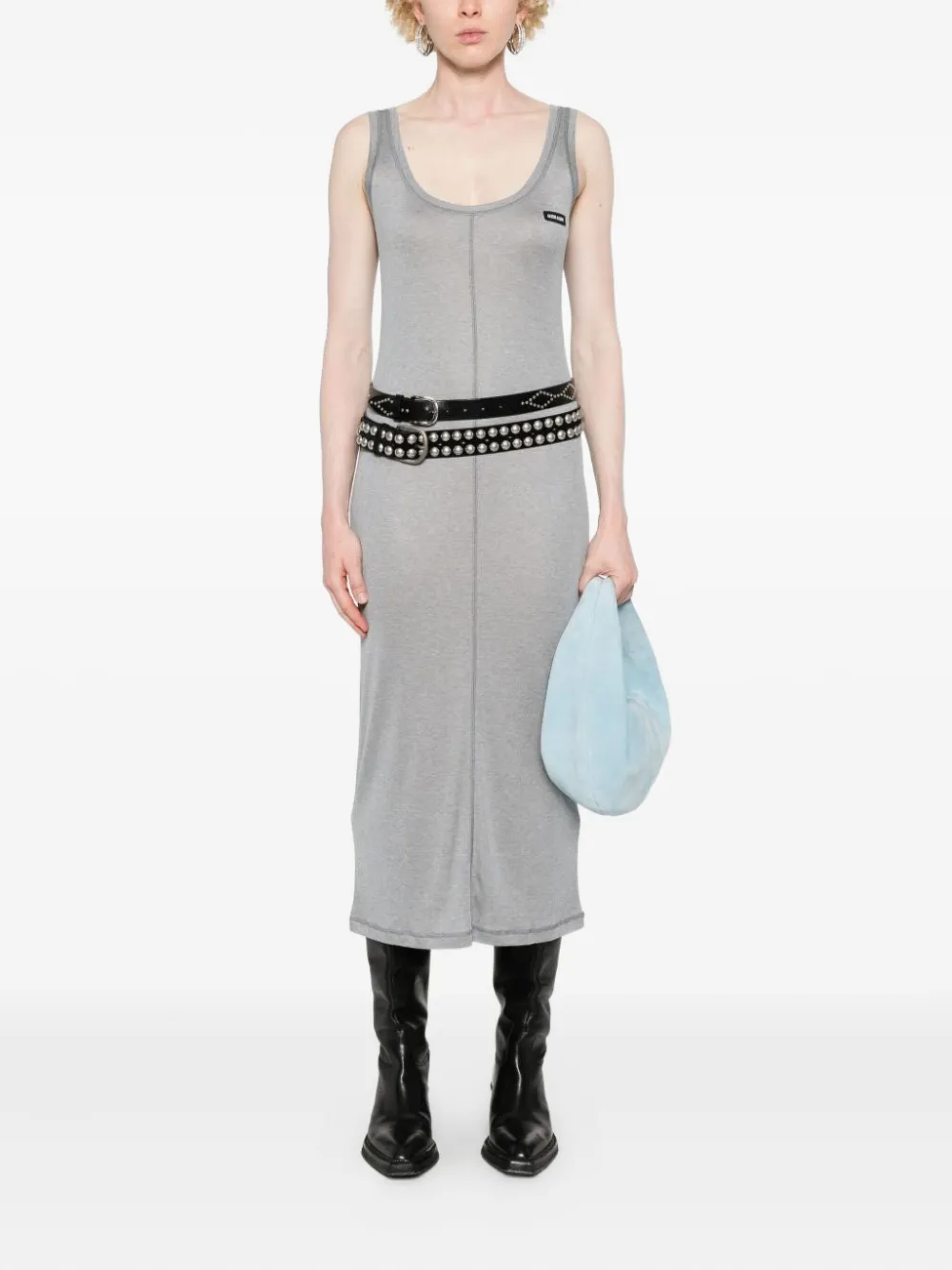 Miu Miu Scoop-neck Midi Day Dress In Gray