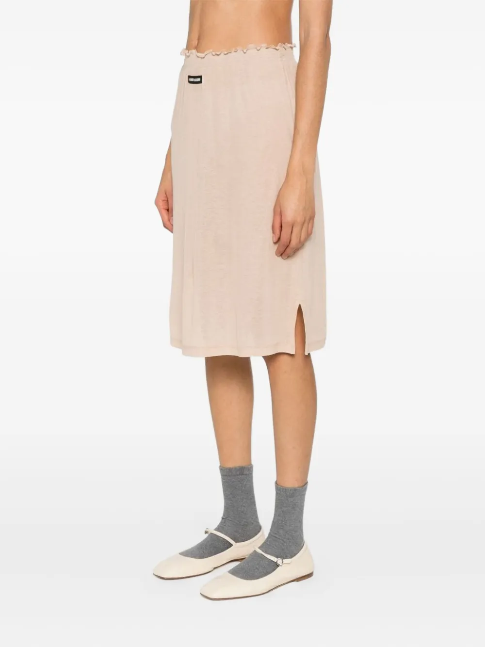 Miu Miu Ruffled-hemline Slip Midi Straight Skirt In Neutral