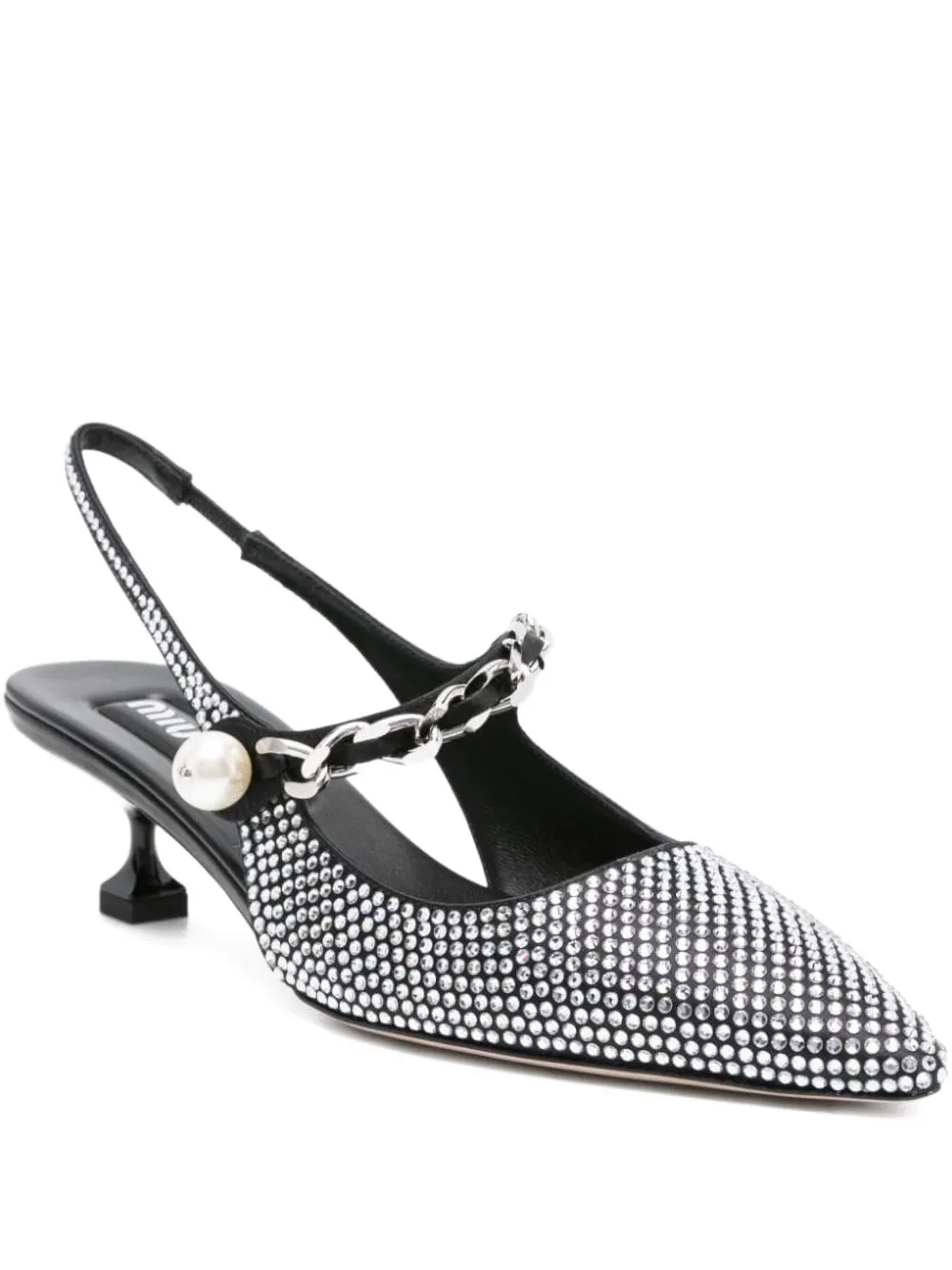 Miu Miu Embellished Slingback Heeled Pumps In Black
