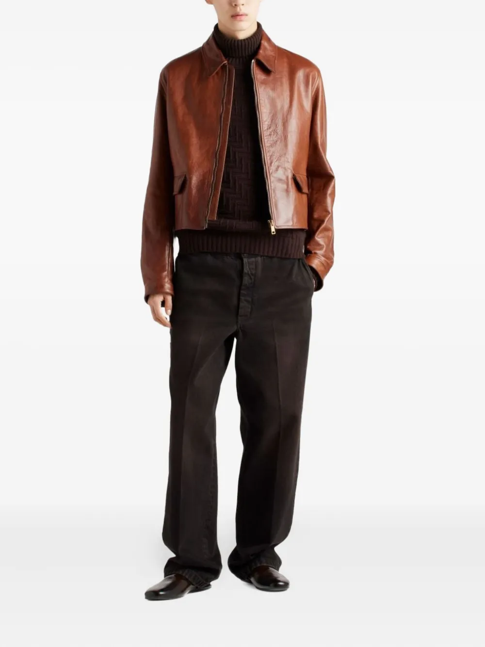 Prada Logo Straight-leg Trousers In Brown