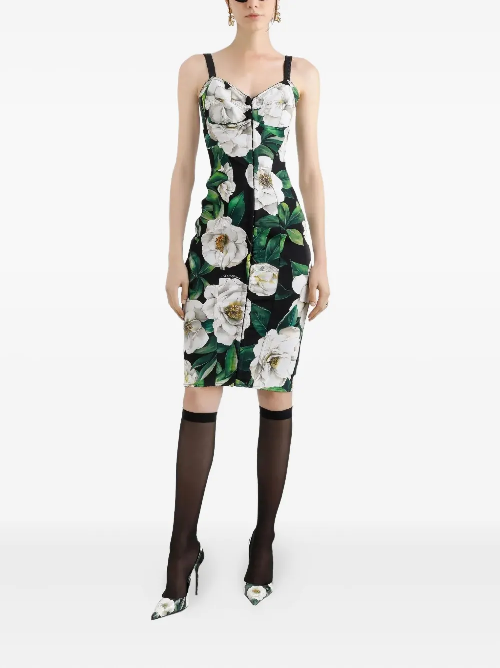 Dolce & Gabbana Sicily floral-print corset mini dress Zwart