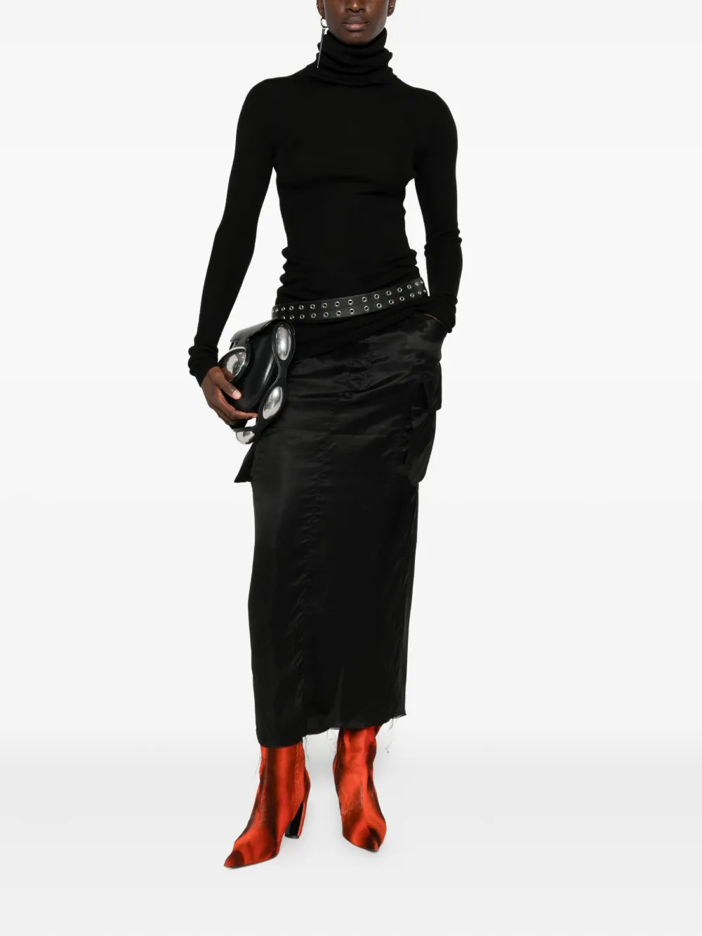 Rick Owens frayed-hem midi skirt - Zwart