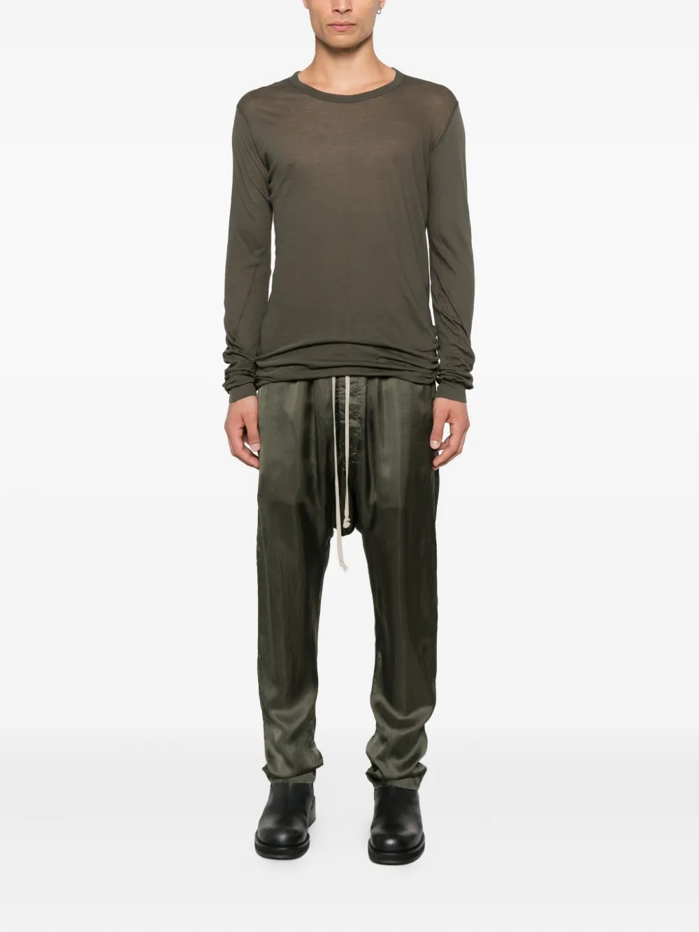 Rick Owens raw-edge long-sleeve T-shirt - Groen