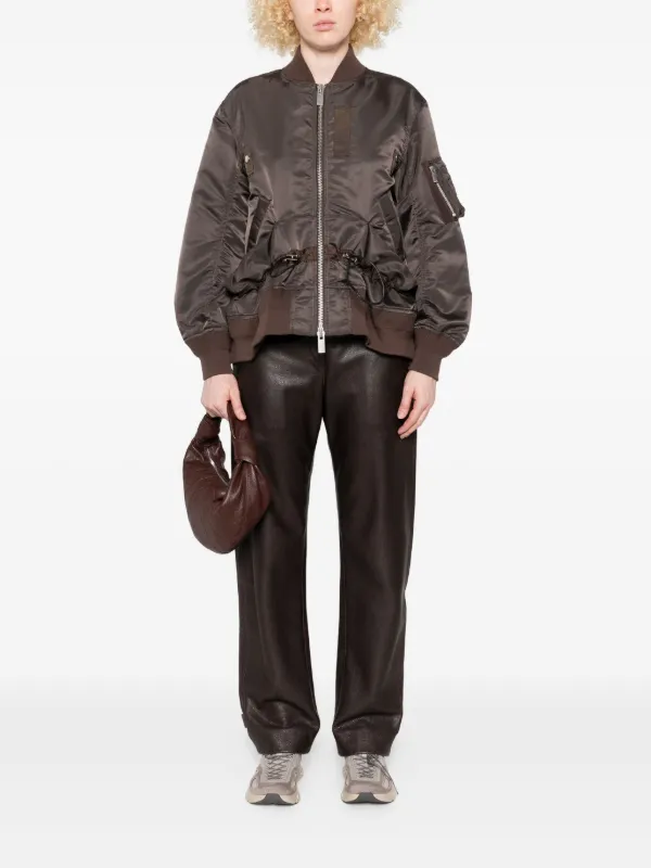 Sacai drawstring-detail Bomber Jacket | Brown | FARFETCH