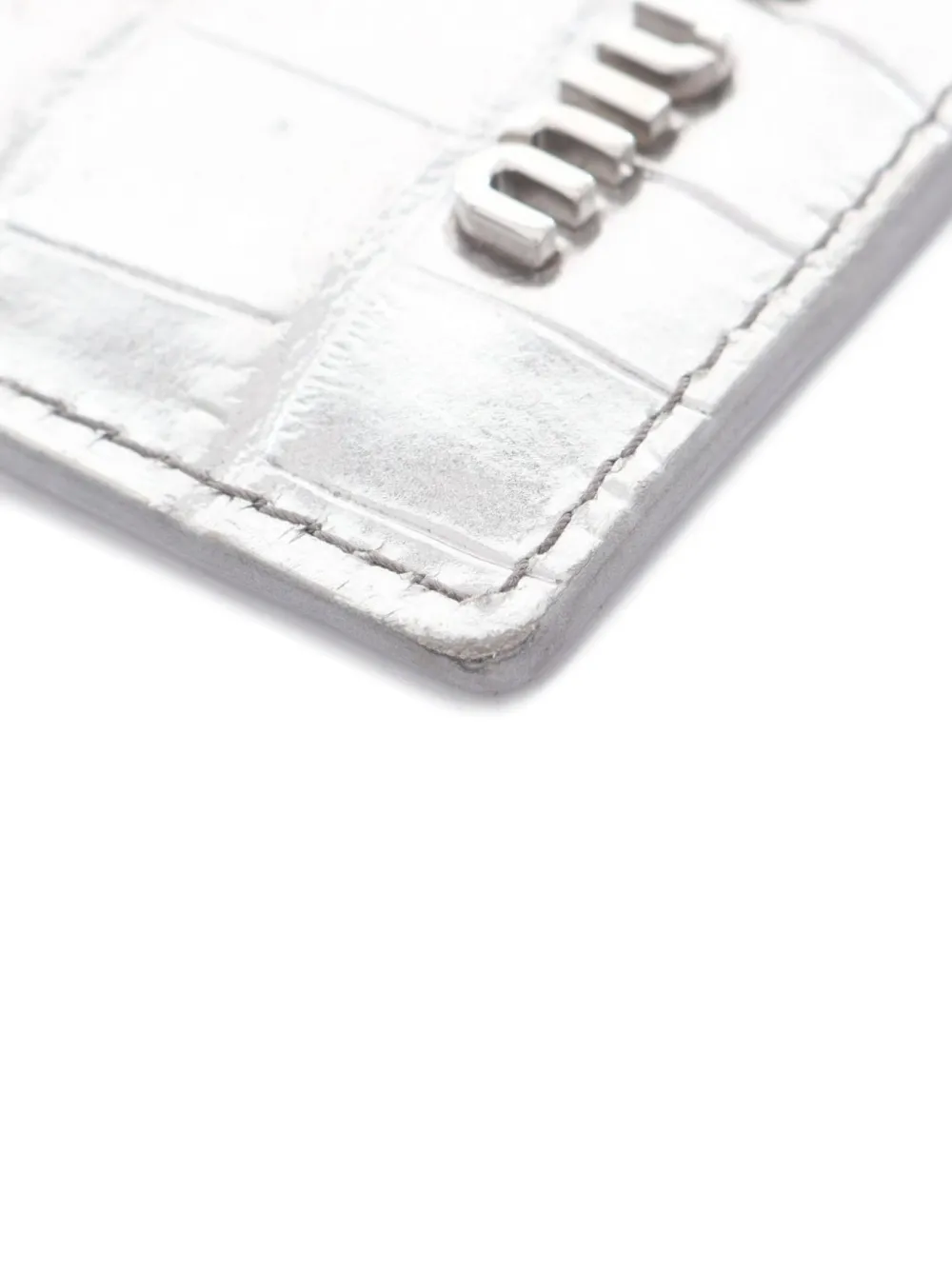 Pre-owned Miu Miu 2000s Croc-embossed Cardholder In Silver