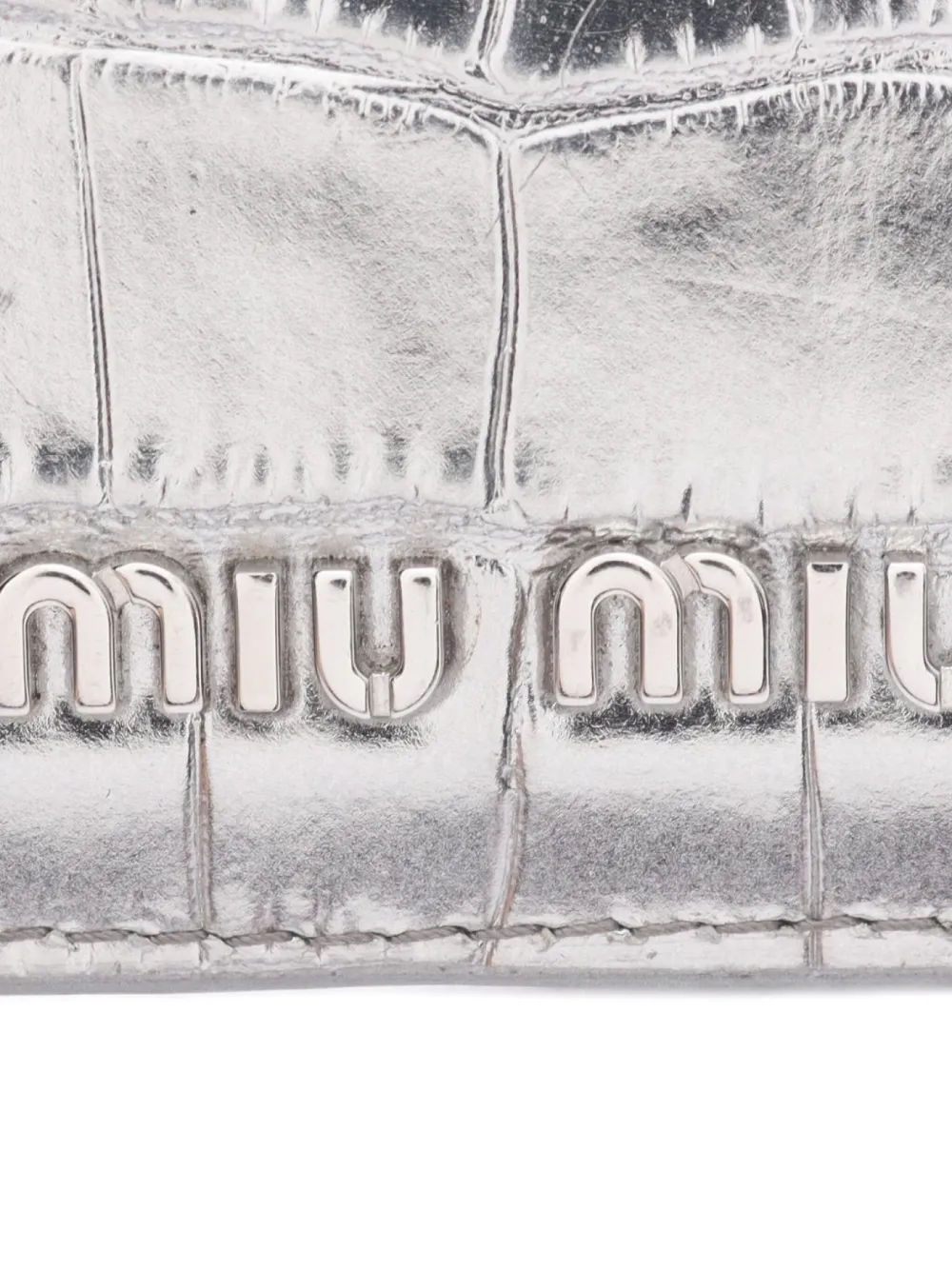 Pre-owned Miu Miu 2000s Croc-embossed Cardholder In Silver