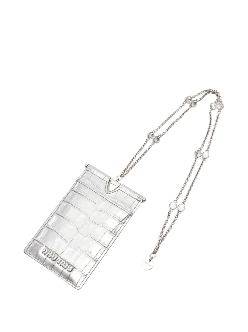 Pre-owned Miu Miu 2000s Croc-embossed Cardholder In Silver