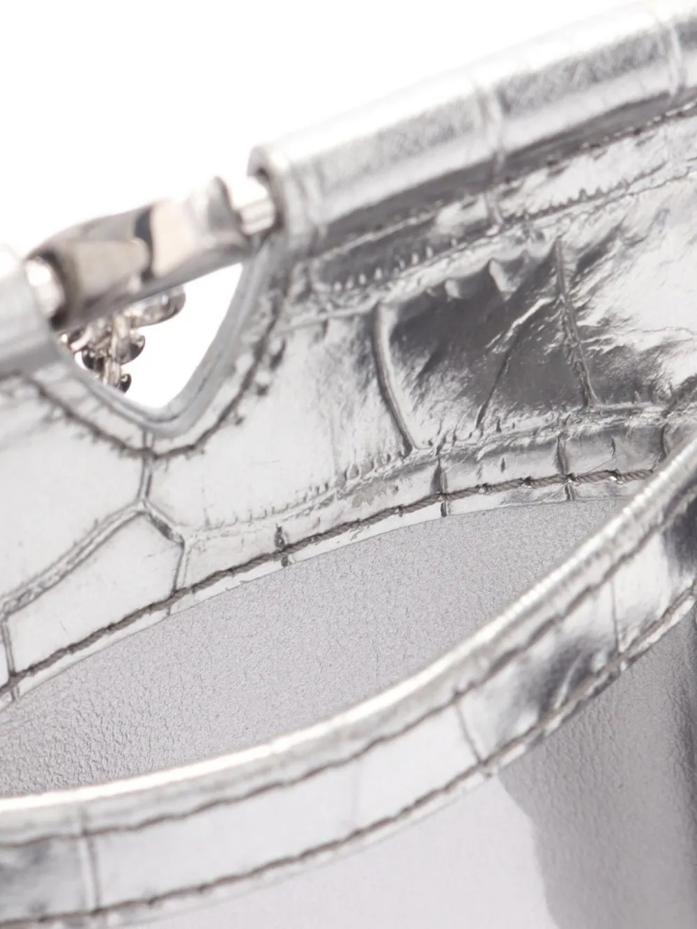 Pre-owned Miu Miu 2000s Croc-embossed Cardholder In Silver