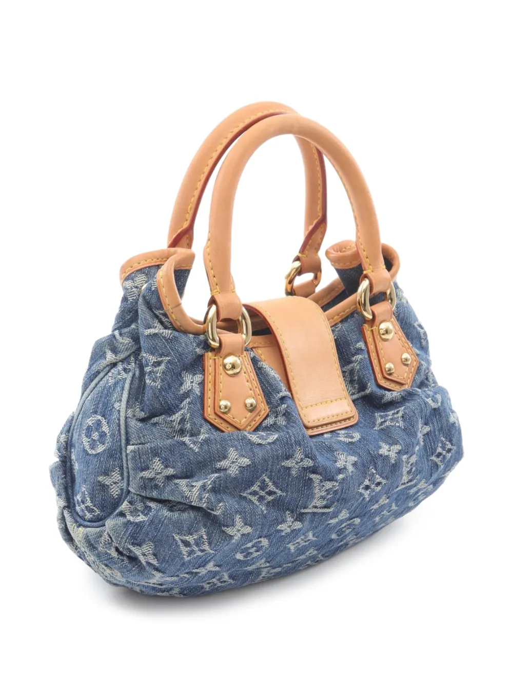 Pre-owned Louis Vuitton 2005 Pleaty Monogram Denim Tote Bag In Blue
