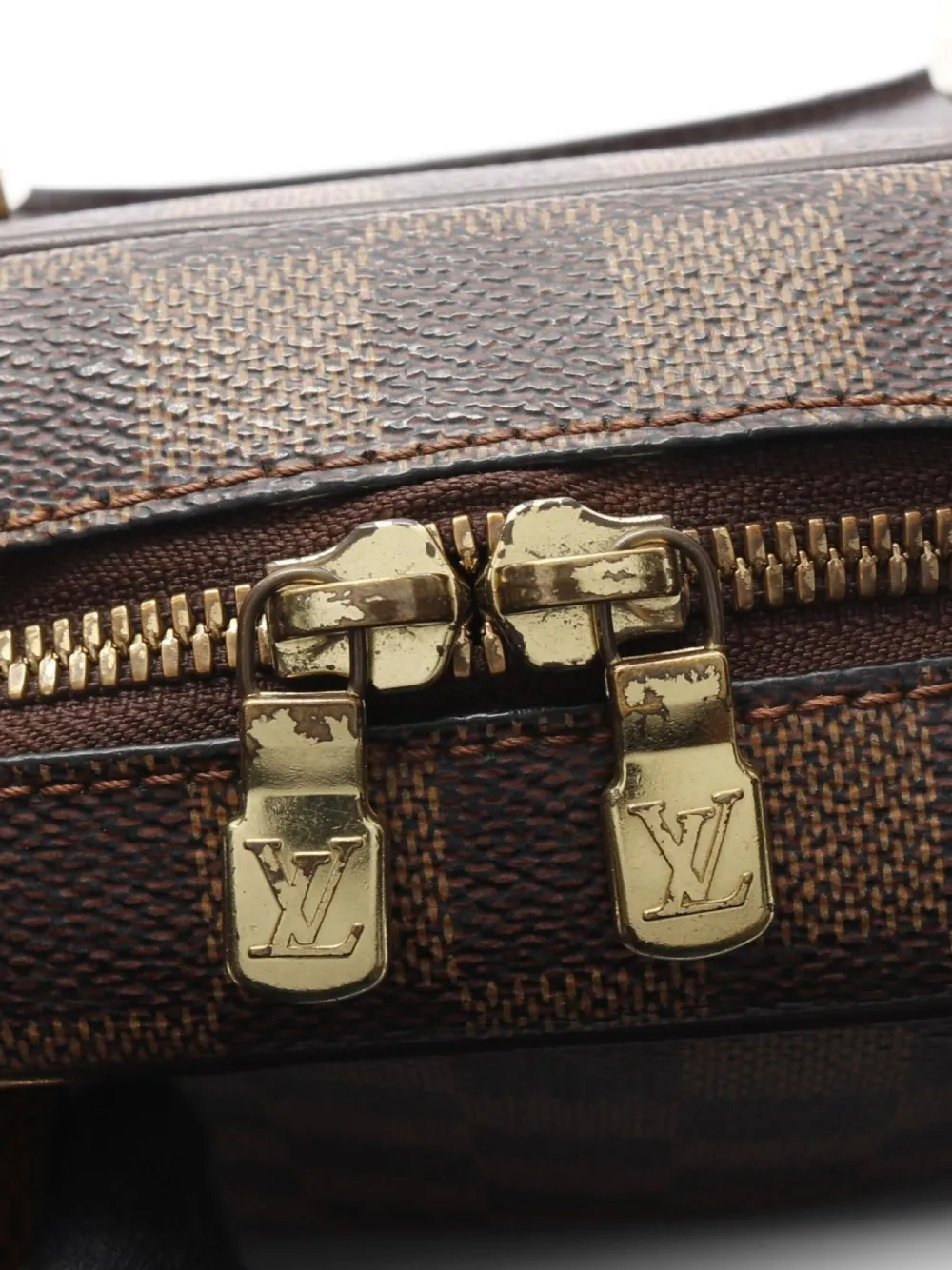 Pre-owned Louis Vuitton 2002 Mini Saria Damier Ebene Tote Bag In Brown