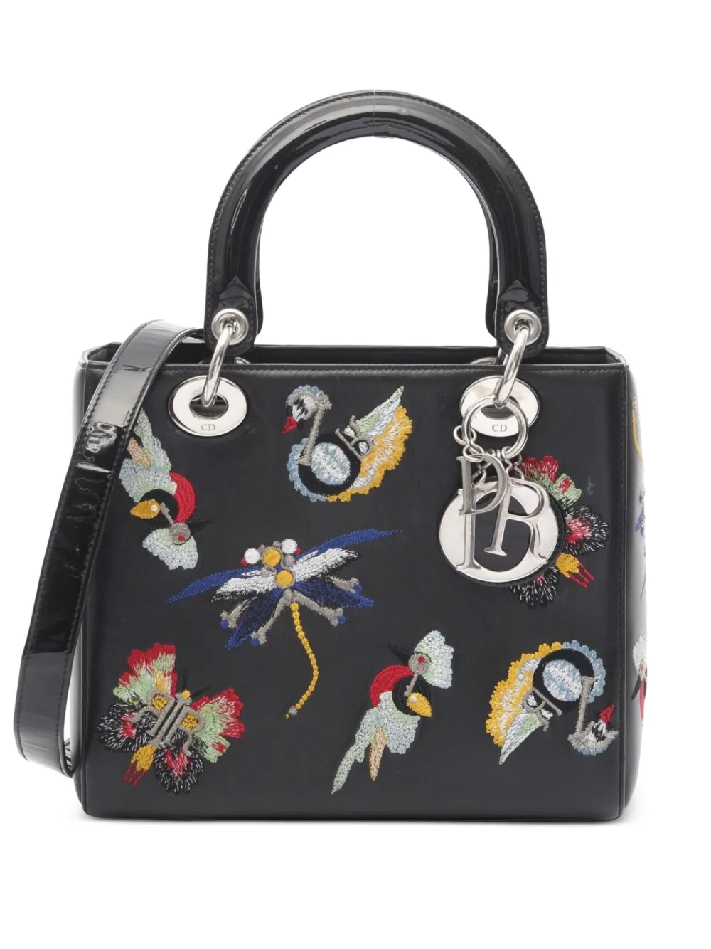 2000s Lady Dior two-way enamel embroidery handbag