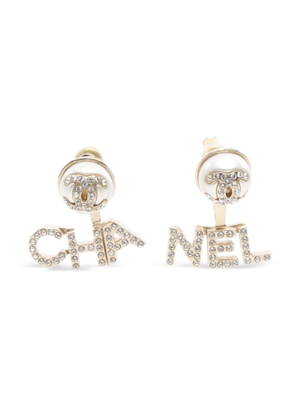 CHANEL Pre-Owned 1986-1988 Coco-mark rhinestone-embellished earrings | Gold | Image 1