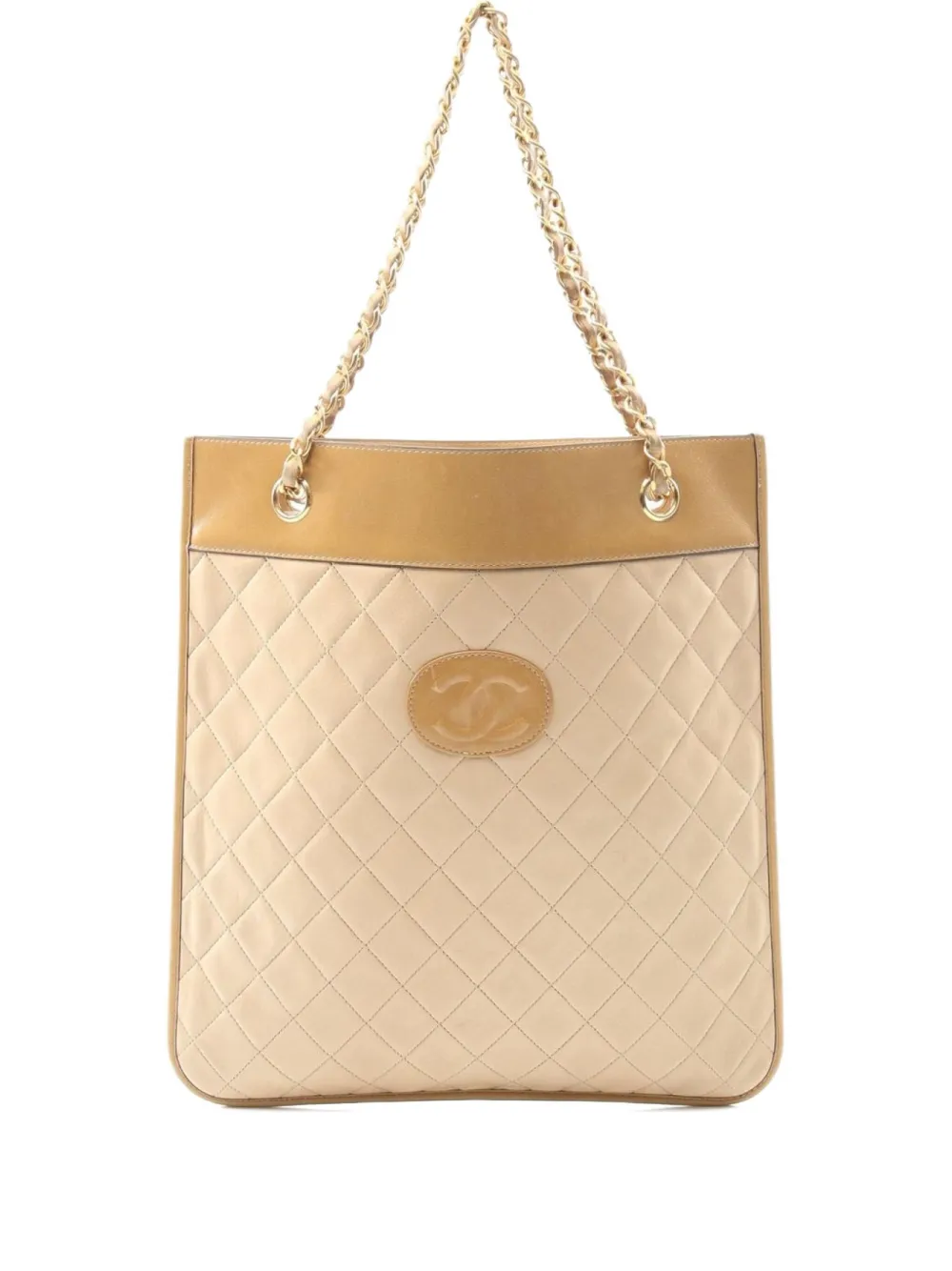 Pre-owned Chanel 1986-1988 Matelassé Chain Tote Bag In Neutral