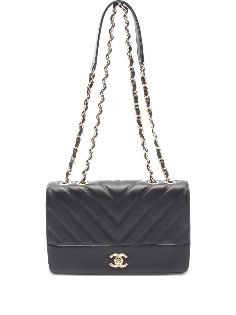 CHANEL Pre-Owned 2019 Chevron V-stitch shoulder bag - ブラック CHANEL Pre-Owned 2019 Chevron V-stitch shoulder bag - ブラック