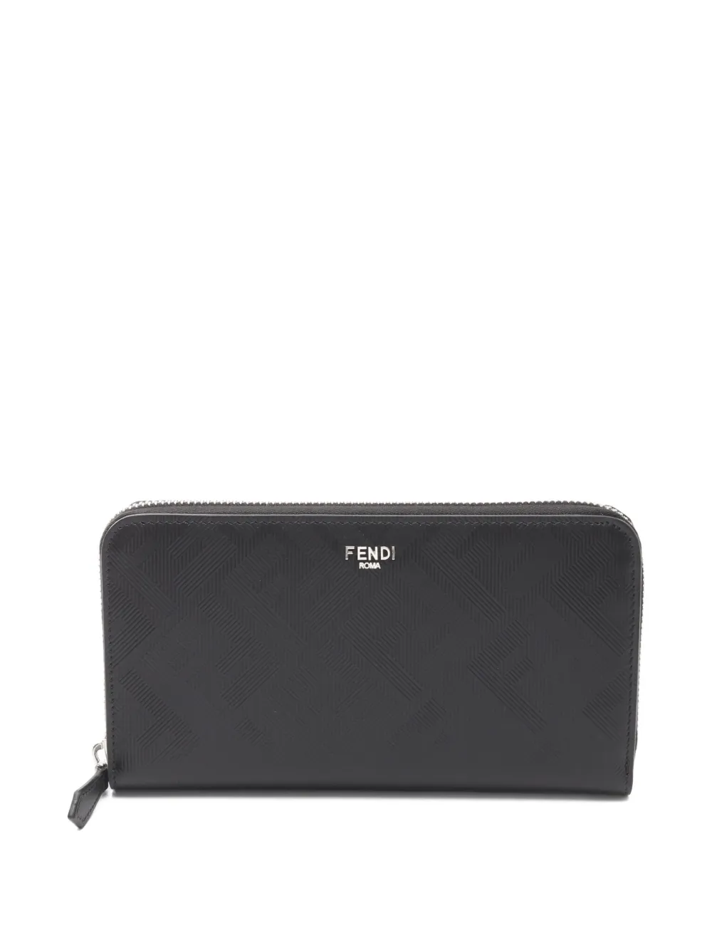 Pre-owned Fendi 2020s Shadow Zucca Pattern Leather Wallet In Black