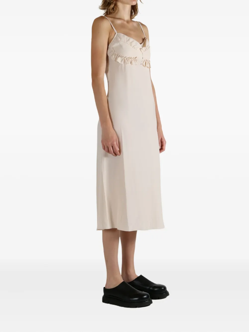 Simone Rocha ruffled-detail slip midi dress Beige