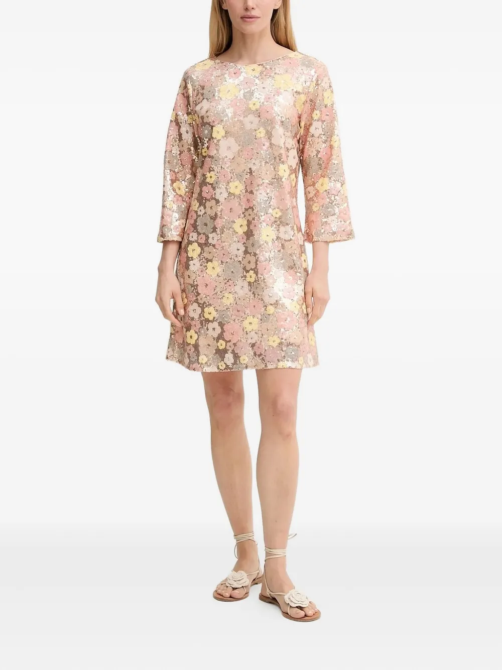 Bruuns Bazaar AlternifoliusBBKeiran mini-jurk met pailletten en bloemen - Beige