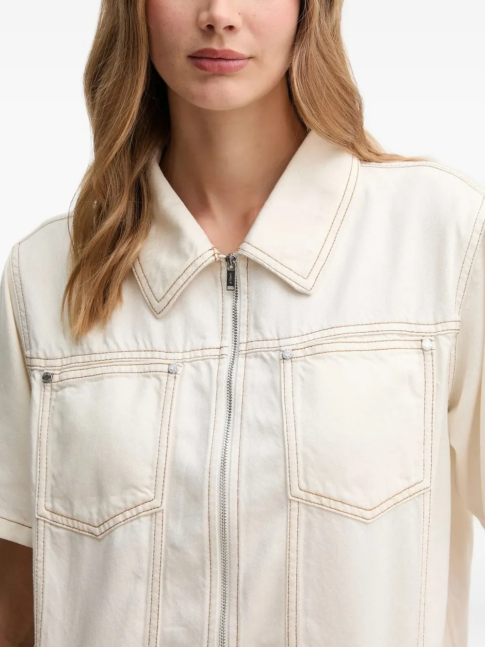 Dkny Ecru Crop Denim Jacket In Neutral