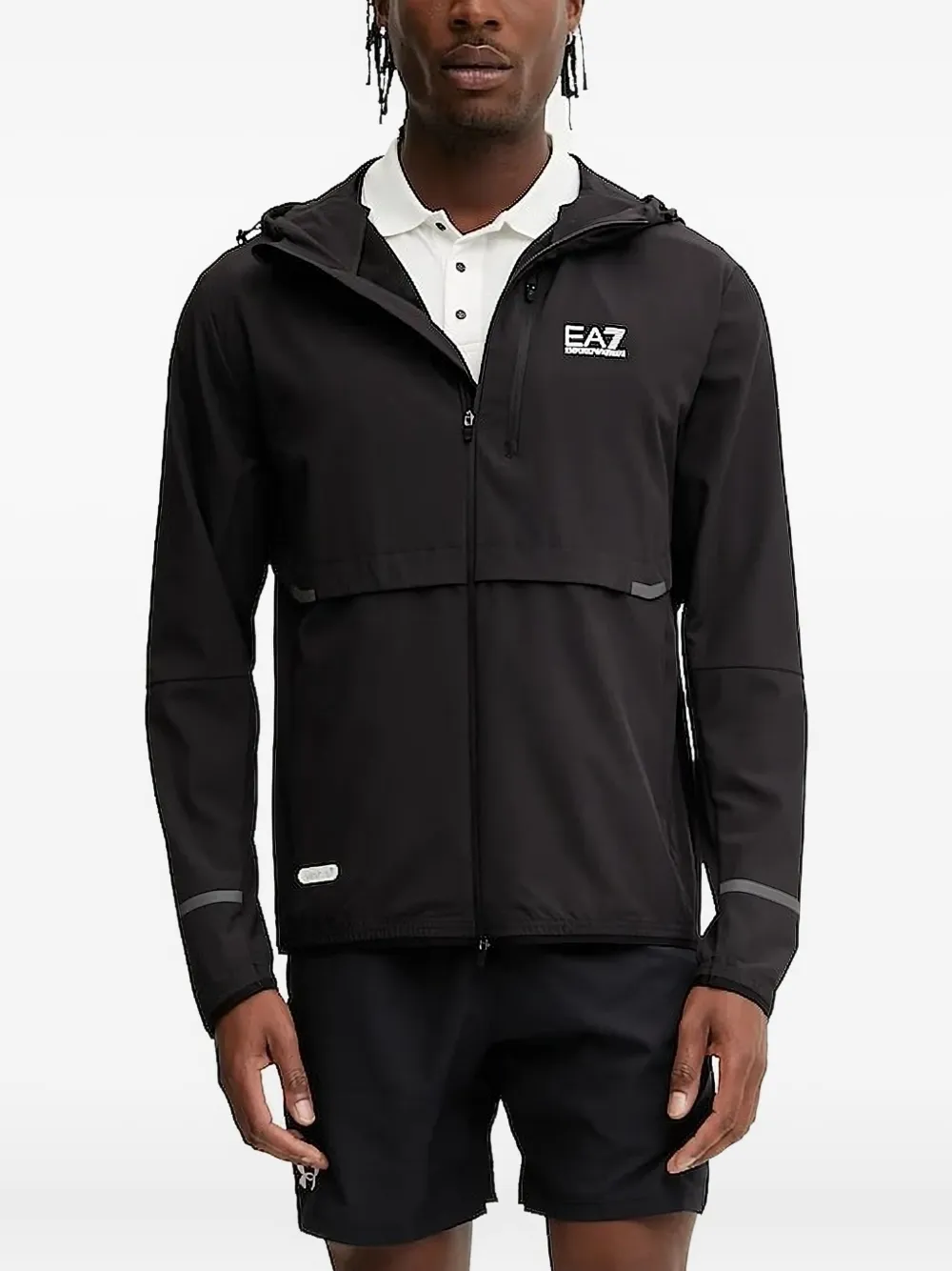 Ea7 Emporio Armani hooded reflective-detail jacket Zwart