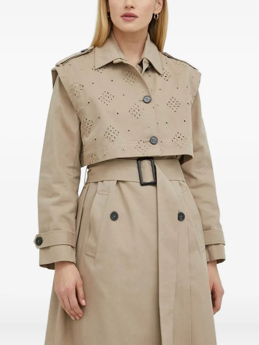 Bruuns Bazaar Eyelet-detail Belted Trench Coat In Neutral