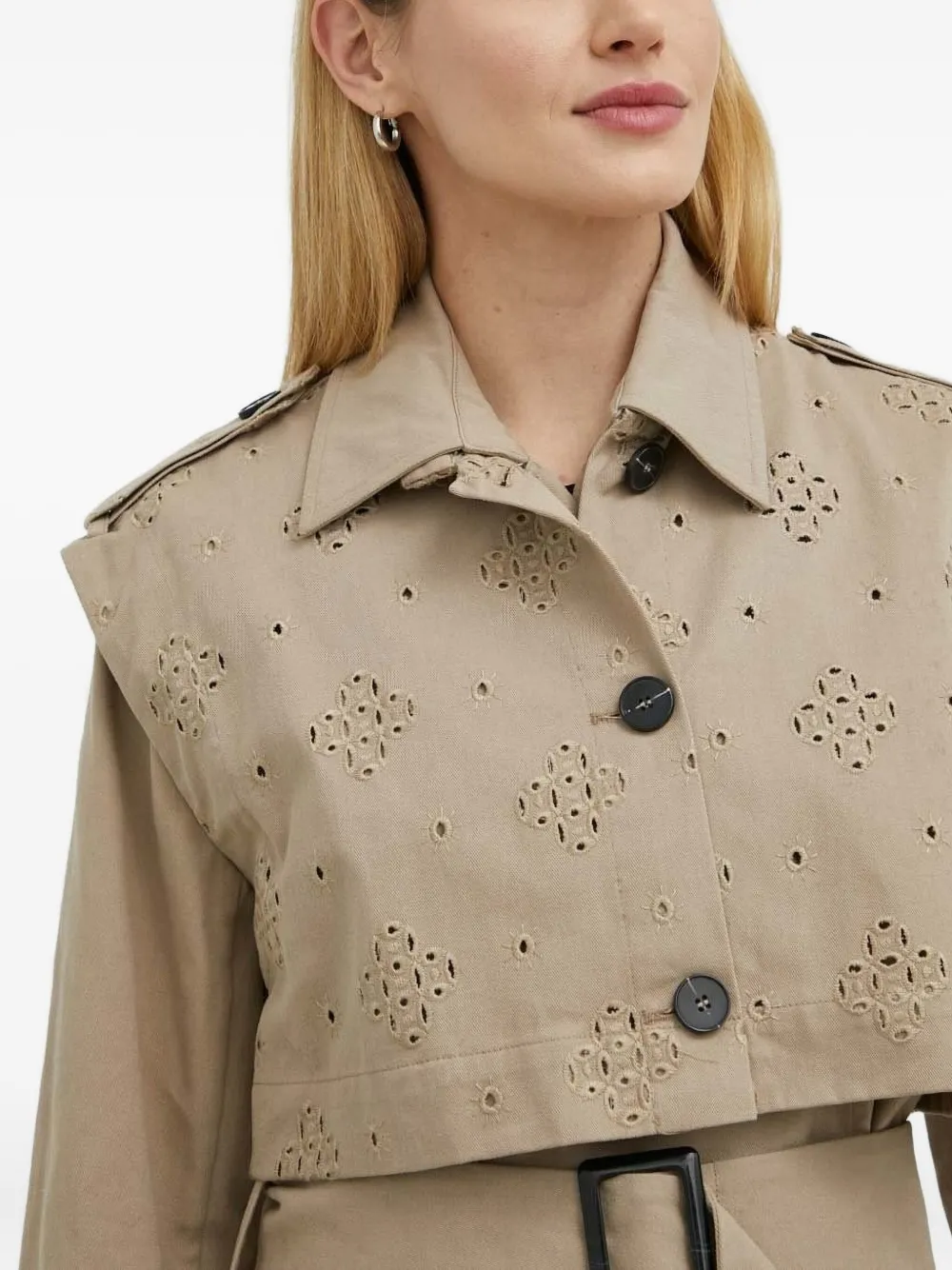 Bruuns Bazaar Eyelet-detail Belted Trench Coat In Neutral