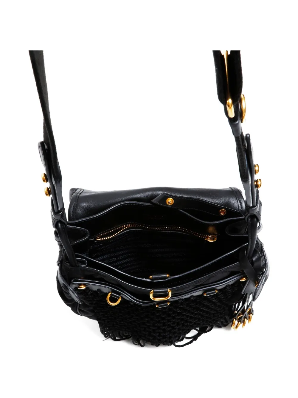 Pre-owned Prada 2000-2020s Fringe-detail Shoulder Bag In Black