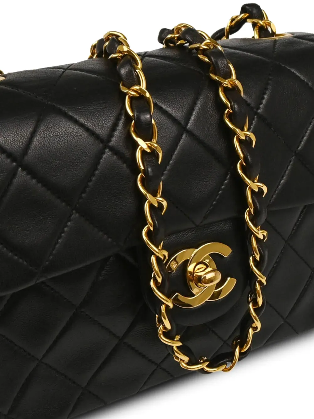 Pre-owned Chanel 1992 Mini Classic Square Flap Shoulder Bag In Black