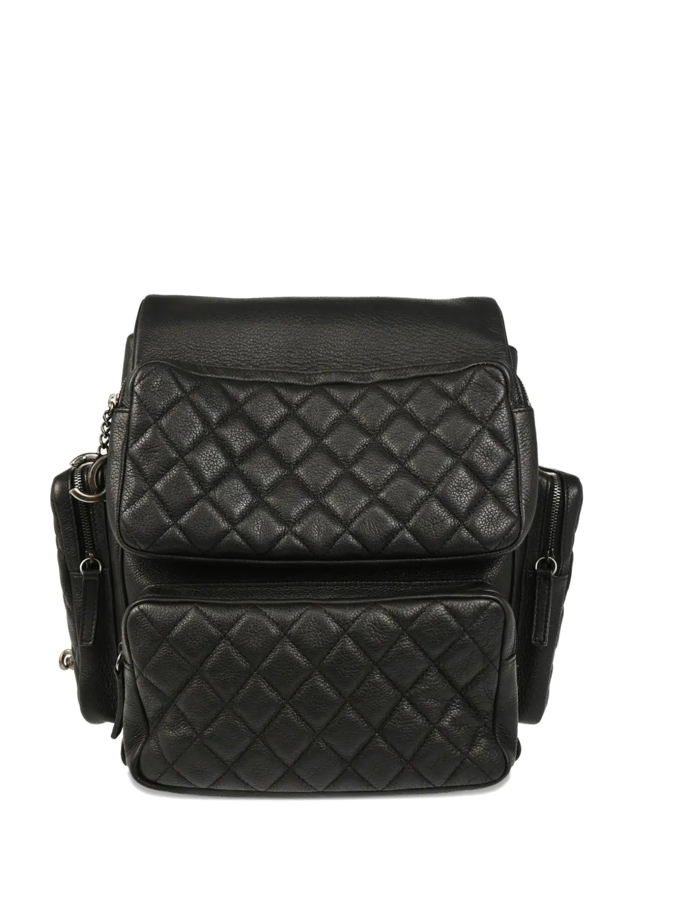 Pre-owned Chanel 2016 Quilted Leather Backpack In Black